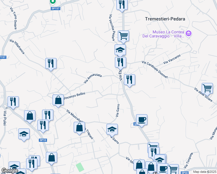 map of restaurants, bars, coffee shops, grocery stores, and more near 22 Via Vincenzo Bellini in Tremestieri Etneo