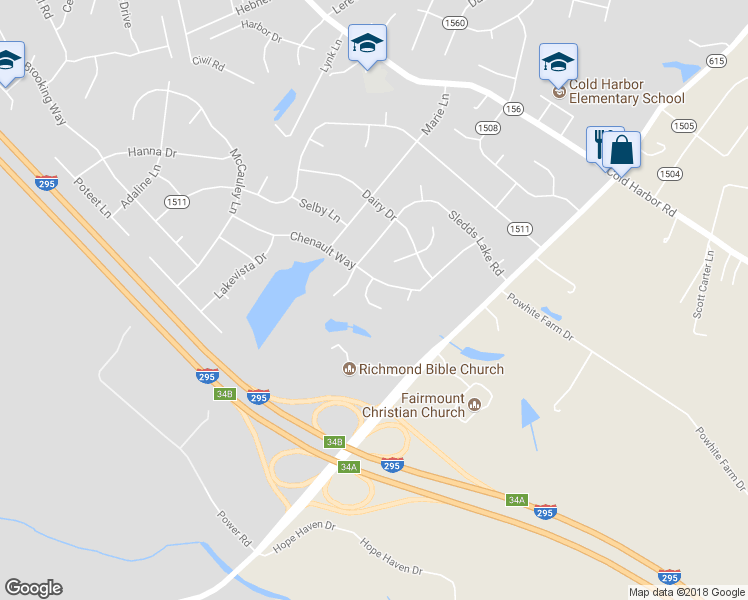 map of restaurants, bars, coffee shops, grocery stores, and more near 6458 Birch Tree Trce in Mechanicsville