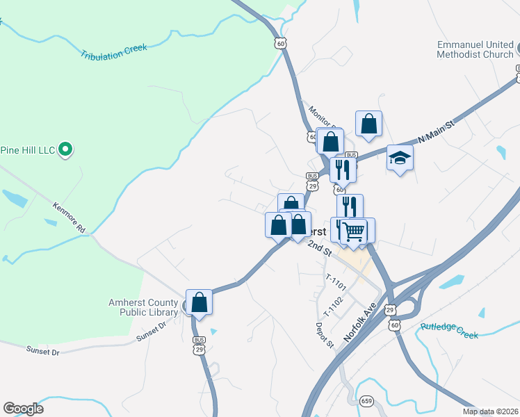 map of restaurants, bars, coffee shops, grocery stores, and more near 105 Mount Olive Road in Amherst