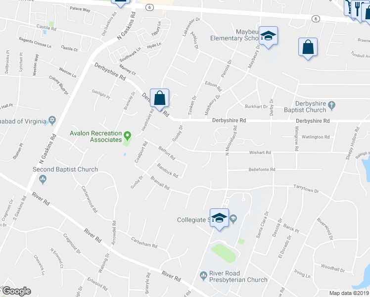 map of restaurants, bars, coffee shops, grocery stores, and more near 9307 Wishart Road in Henrico