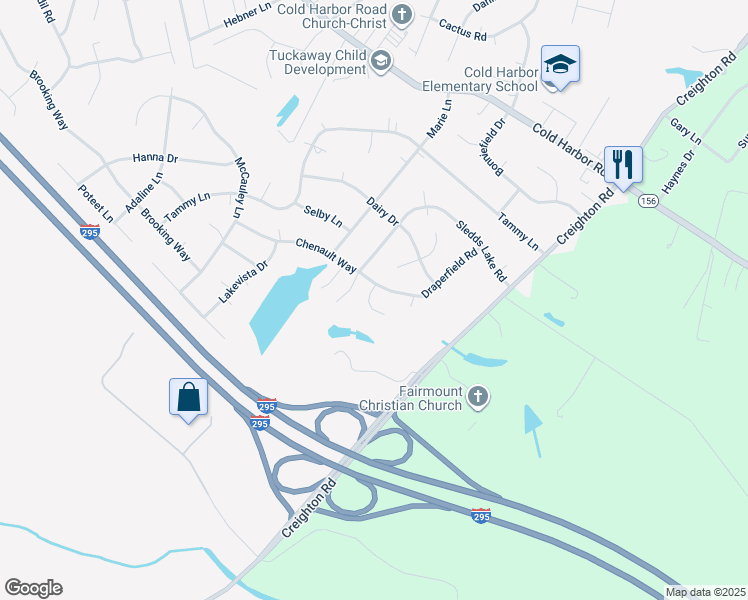 map of restaurants, bars, coffee shops, grocery stores, and more near 6466 Birch Lane in Mechanicsville