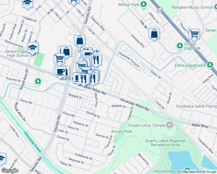 map of restaurants, bars, coffee shops, grocery stores, and more near 1889 Firebrick Terrace in Union City