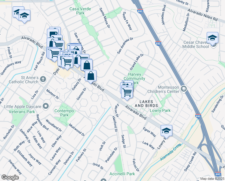 map of restaurants, bars, coffee shops, grocery stores, and more near 32555 Lake Bridgeport Street in Fremont
