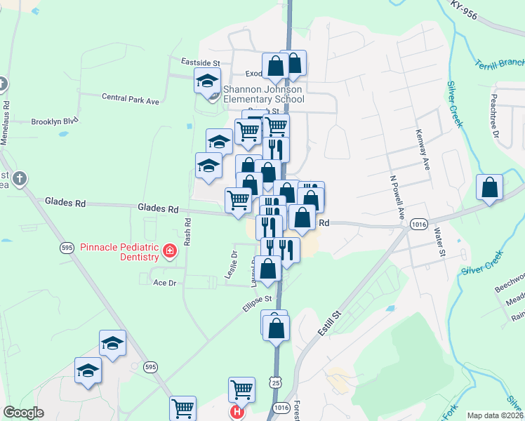 map of restaurants, bars, coffee shops, grocery stores, and more near 301 Richmond Road North in Berea