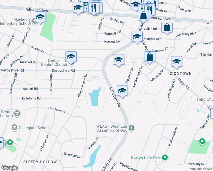 map of restaurants, bars, coffee shops, grocery stores, and more near 8600 Lilly Meadow Court in Henrico