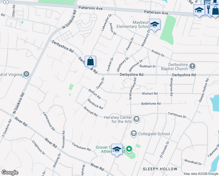 map of restaurants, bars, coffee shops, grocery stores, and more near 604 Wishart Circle in Richmond