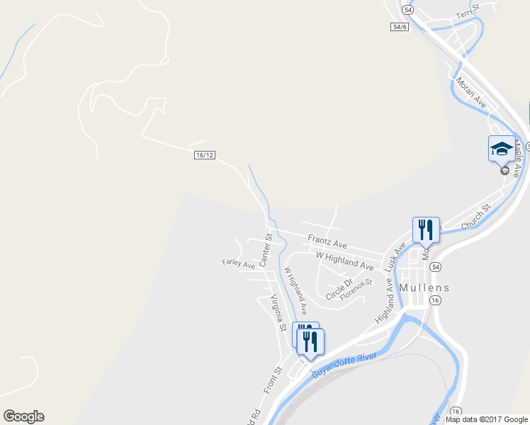 map of restaurants, bars, coffee shops, grocery stores, and more near 998 Parsons Drive in Mullens