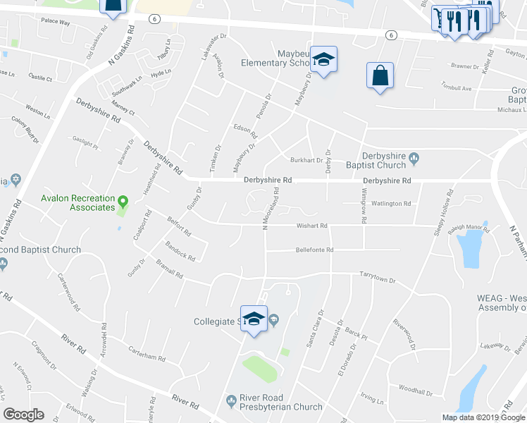map of restaurants, bars, coffee shops, grocery stores, and more near 9006 Mooreland Court in Henrico