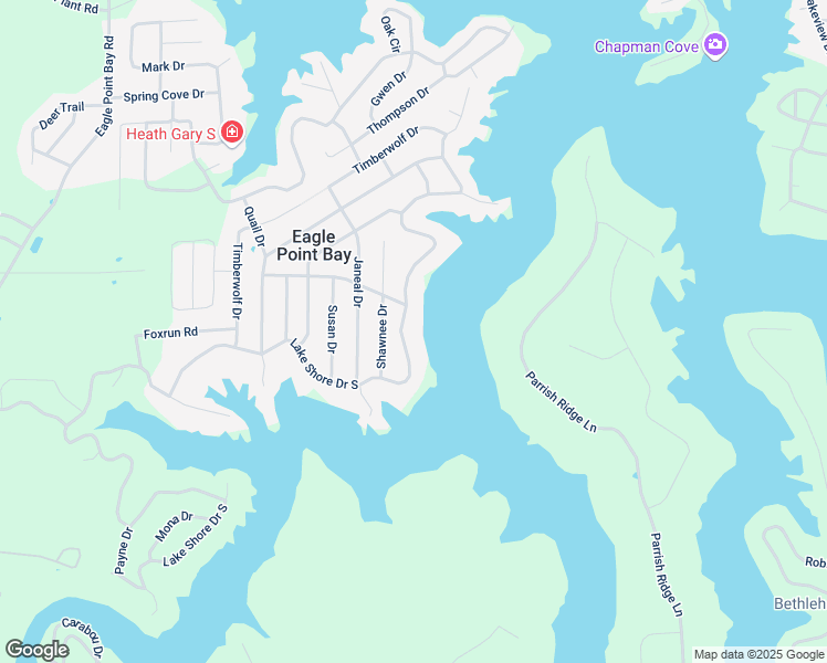 map of restaurants, bars, coffee shops, grocery stores, and more near 725 Lake Shore Drive South in Goreville