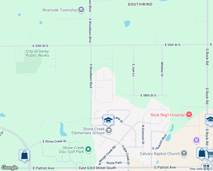 map of restaurants, bars, coffee shops, grocery stores, and more near 6000-6062 South Woodlawn Boulevard in Derby