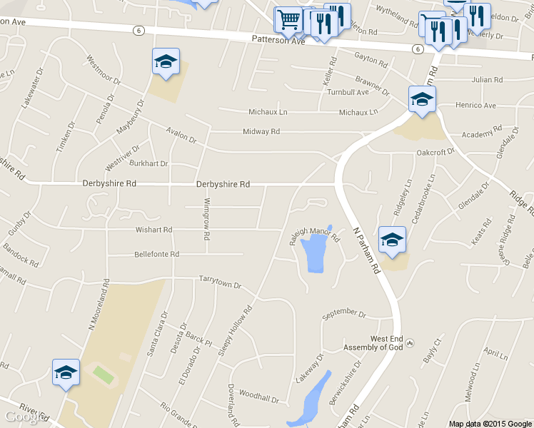 map of restaurants, bars, coffee shops, grocery stores, and more near 505 Wadeward Road in Richmond