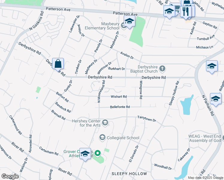 map of restaurants, bars, coffee shops, grocery stores, and more near 8923 Ginger Way Drive in Henrico