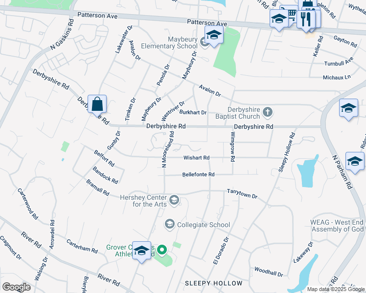 map of restaurants, bars, coffee shops, grocery stores, and more near 8923 Ginger Way Drive in Henrico