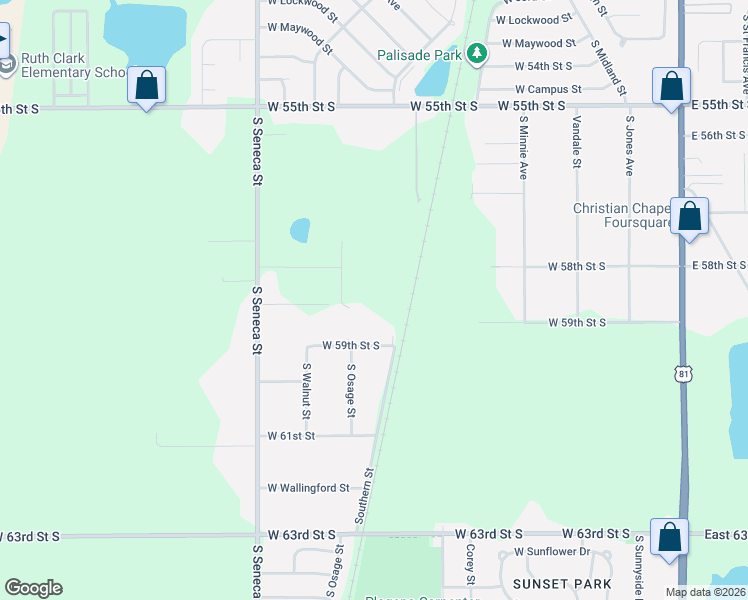 map of restaurants, bars, coffee shops, grocery stores, and more near 5936 South Osage Street in Wichita