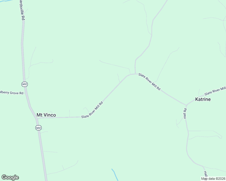 map of restaurants, bars, coffee shops, grocery stores, and more near Slate River Mill Road in Buckingham