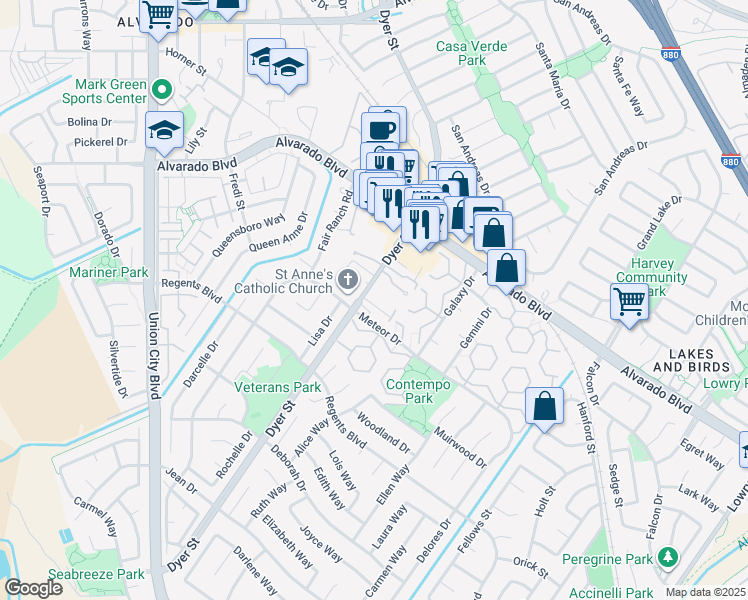 map of restaurants, bars, coffee shops, grocery stores, and more near 32056 Paloma Court in Union City