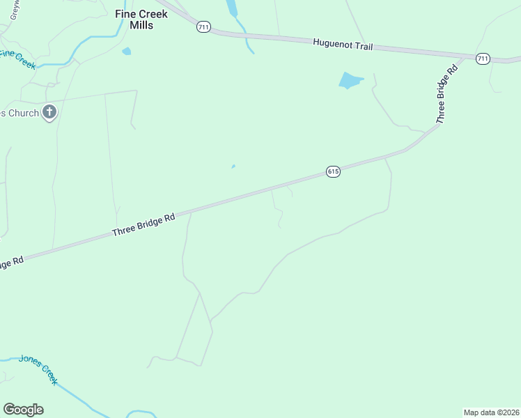 map of restaurants, bars, coffee shops, grocery stores, and more near 2409 Three Bridge Road in Powhatan
