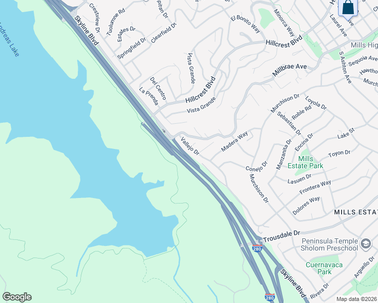 map of restaurants, bars, coffee shops, grocery stores, and more near 31 Vallejo Drive in Millbrae