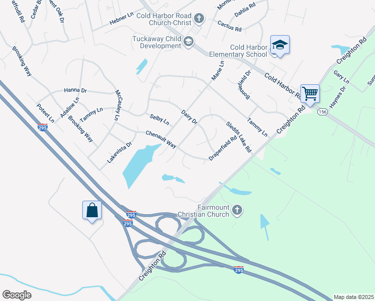 map of restaurants, bars, coffee shops, grocery stores, and more near 6374 Chenault Way in Mechanicsville