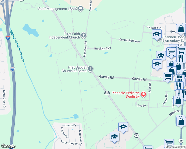 map of restaurants, bars, coffee shops, grocery stores, and more near 525 Walnut Meadow Road in Berea