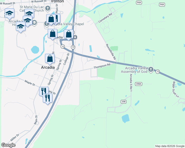 map of restaurants, bars, coffee shops, grocery stores, and more near 108 Riverside Drive in Arcadia