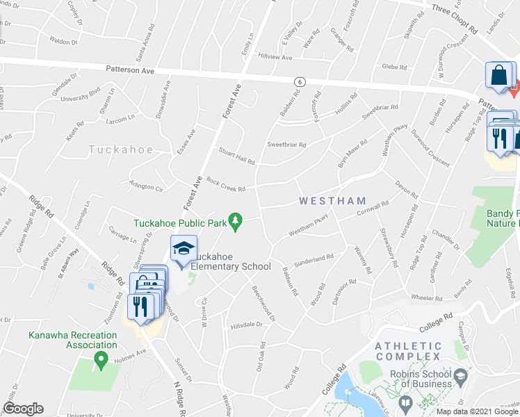 map of restaurants, bars, coffee shops, grocery stores, and more near 700 Baldwin Road in Henrico