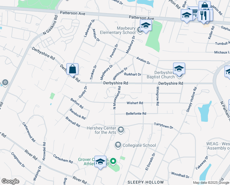map of restaurants, bars, coffee shops, grocery stores, and more near 9006 Mooreland Court in Henrico