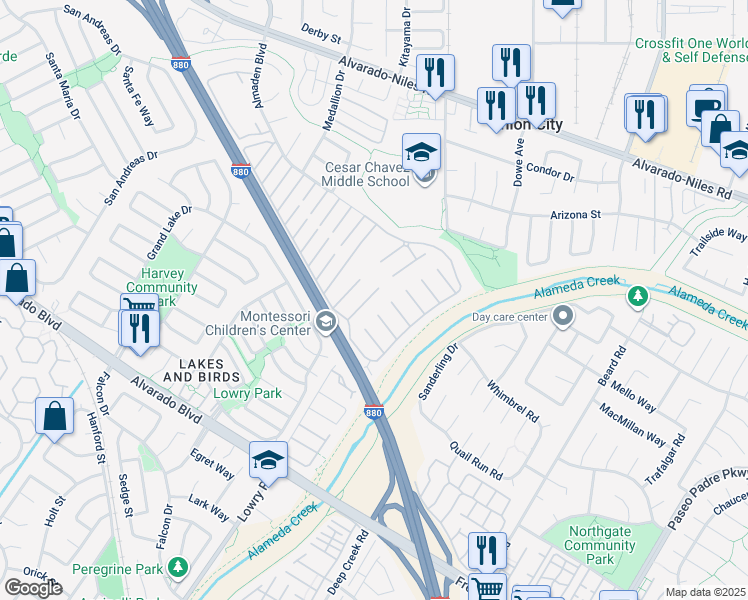 map of restaurants, bars, coffee shops, grocery stores, and more near 328 Waikiki Circle in Union City