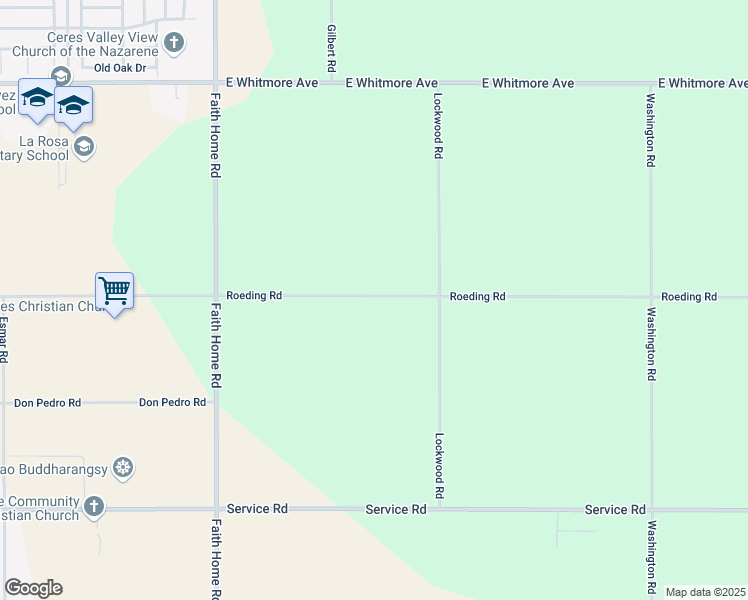 map of restaurants, bars, coffee shops, grocery stores, and more near 4418 Roeding Road in Ceres
