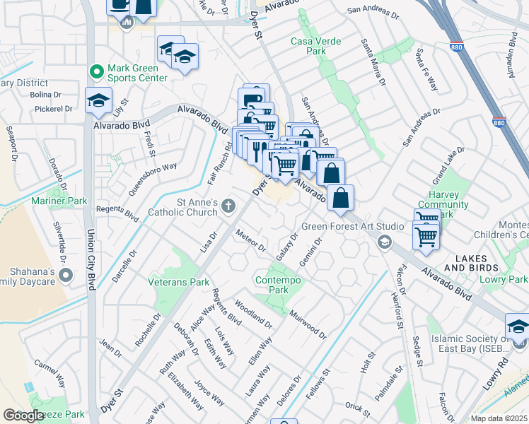 map of restaurants, bars, coffee shops, grocery stores, and more near in Union City