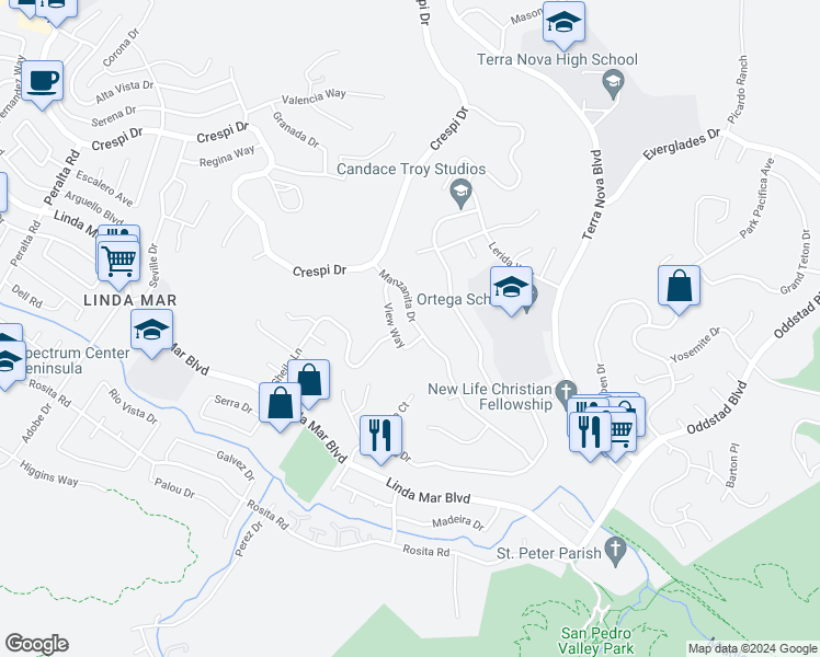 map of restaurants, bars, coffee shops, grocery stores, and more near in Pacifica