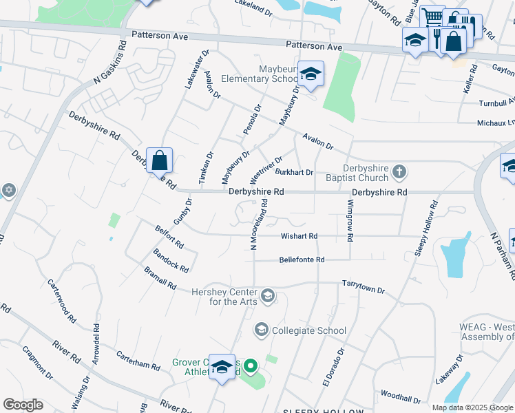 map of restaurants, bars, coffee shops, grocery stores, and more near 9012 Wood Sorrel Drive in Henrico