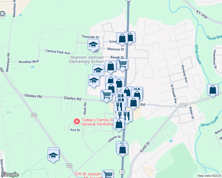 map of restaurants, bars, coffee shops, grocery stores, and more near 226 Mini Mall Drive in Berea