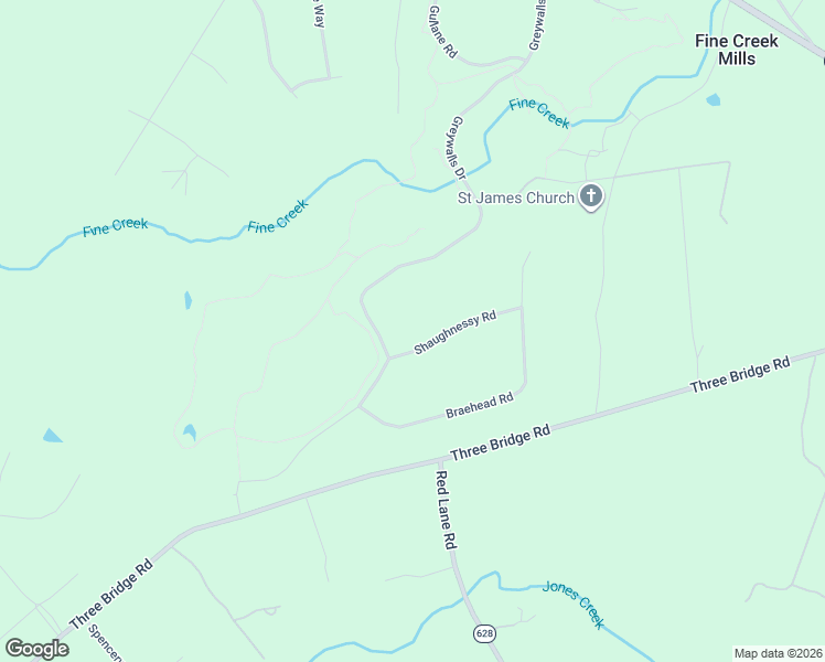 map of restaurants, bars, coffee shops, grocery stores, and more near 2574 Shaughnessy Road in Powhatan