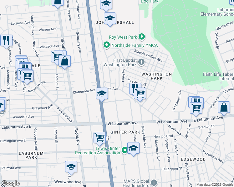 map of restaurants, bars, coffee shops, grocery stores, and more near 4405 North Avenue in Richmond