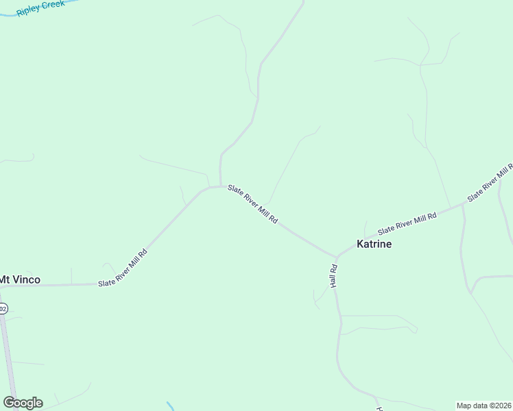 map of restaurants, bars, coffee shops, grocery stores, and more near Slate River Mill Road in Buckingham