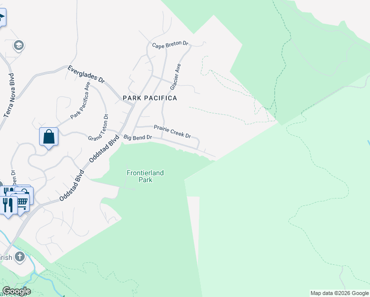 map of restaurants, bars, coffee shops, grocery stores, and more near 721 Big Bend Drive in Pacifica