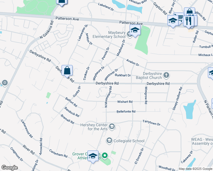 map of restaurants, bars, coffee shops, grocery stores, and more near 9039 Wood Sorrel Drive in Henrico