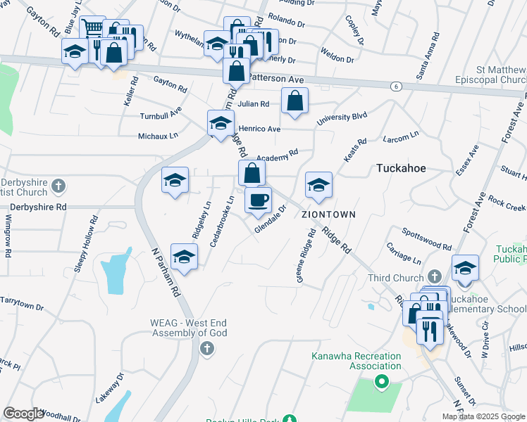 map of restaurants, bars, coffee shops, grocery stores, and more near 507 Cokesburg Lane in Richmond