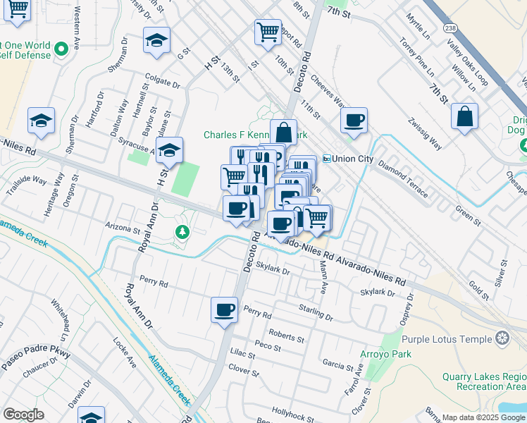 map of restaurants, bars, coffee shops, grocery stores, and more near 1904 Decoto Road in Union City