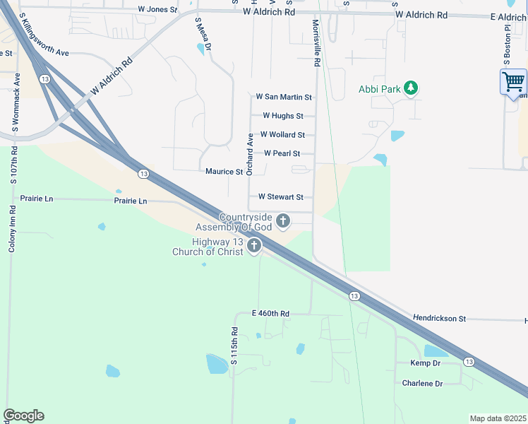 map of restaurants, bars, coffee shops, grocery stores, and more near Morgan Street in Bolivar