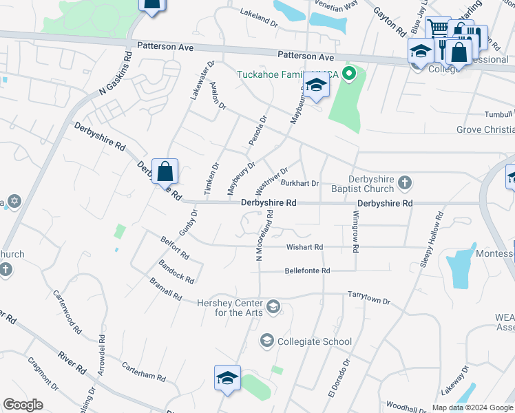map of restaurants, bars, coffee shops, grocery stores, and more near 9010 Wood Sorrel Court in Richmond