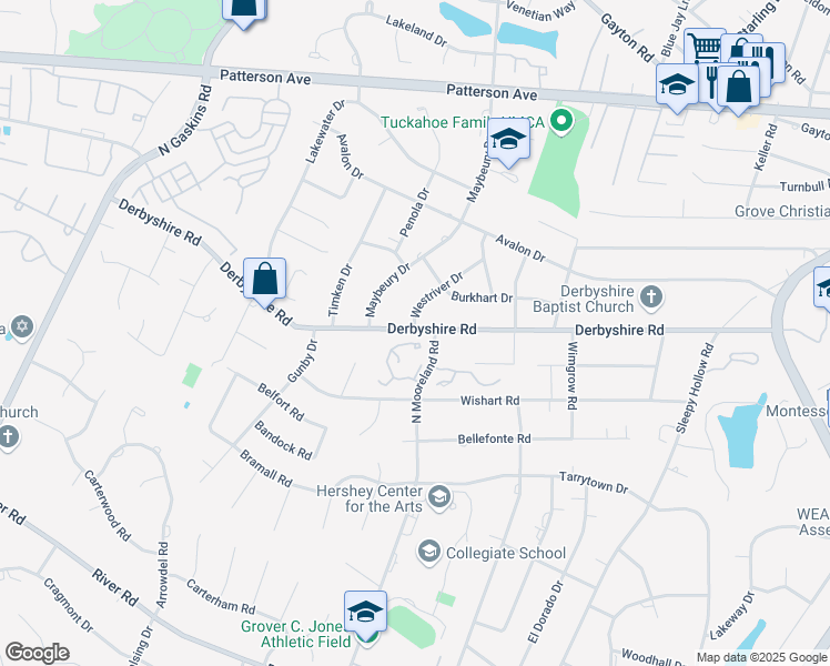 map of restaurants, bars, coffee shops, grocery stores, and more near 9035 Wood Sorrel Drive in Henrico