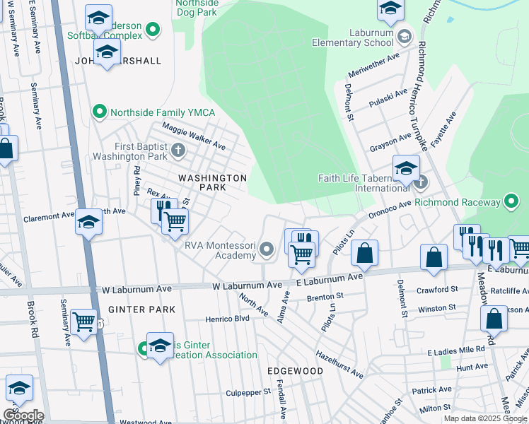 map of restaurants, bars, coffee shops, grocery stores, and more near 3938 West Chatham Drive in Richmond