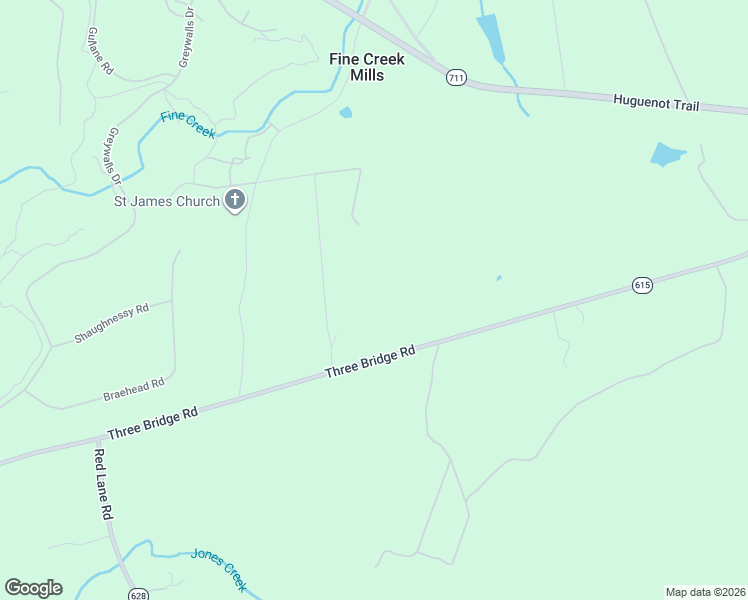 map of restaurants, bars, coffee shops, grocery stores, and more near 2496 Three Bridge Road in Powhatan