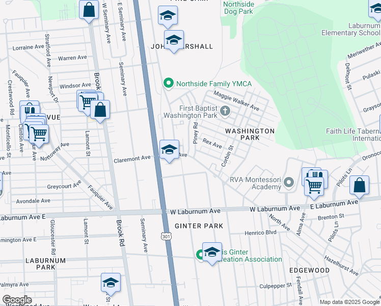 map of restaurants, bars, coffee shops, grocery stores, and more near 4405 North Avenue in Richmond