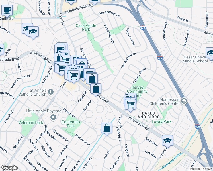 map of restaurants, bars, coffee shops, grocery stores, and more near 31422 San Jacinto Ct in Union City