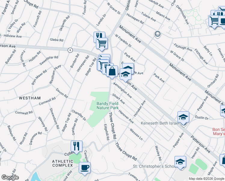 map of restaurants, bars, coffee shops, grocery stores, and more near 6901 Everview Road in Richmond