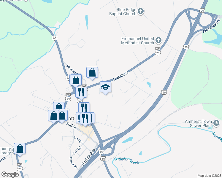map of restaurants, bars, coffee shops, grocery stores, and more near Davis Street in Amherst