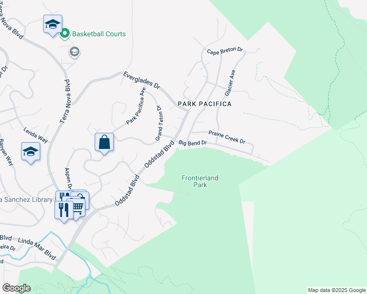 map of restaurants, bars, coffee shops, grocery stores, and more near 985 Big Bend Drive in Pacifica